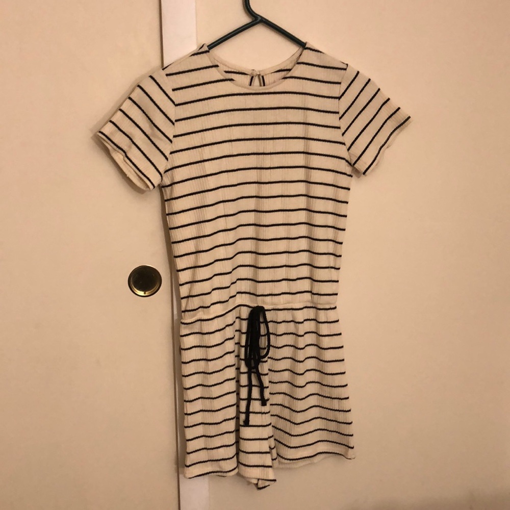 Cream and black striped Romper